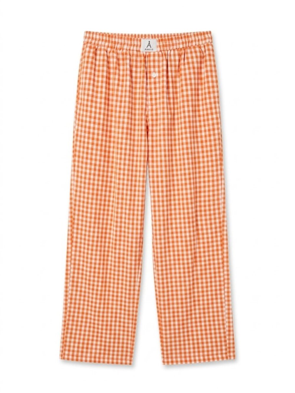 NWT ANRABESS Gingham Pajama Plaid Pant Wide Leg High Waist Orange White L Lounge